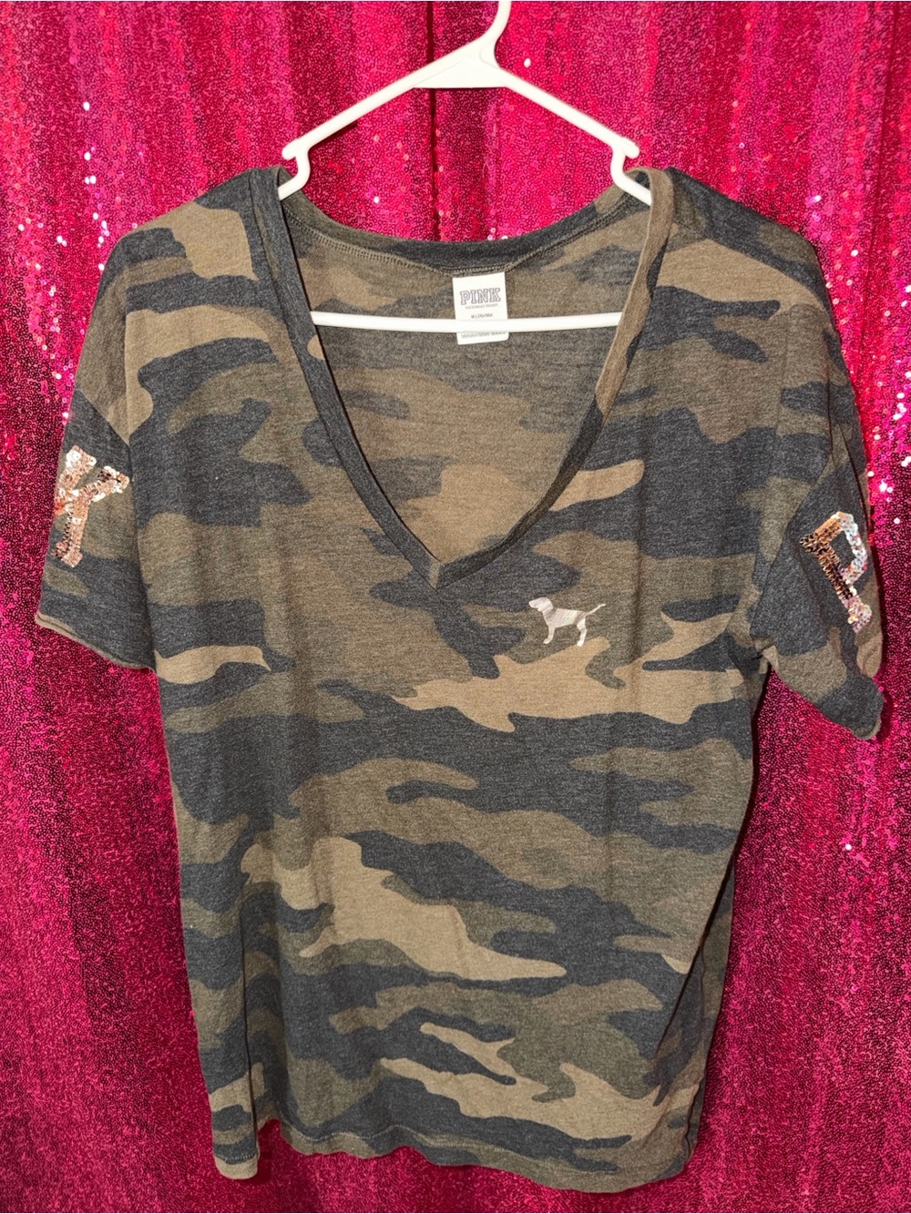 PINK Victoria's Secret Camo V-Neck Tee - Olive/Black